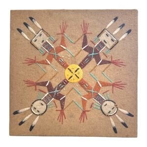 Vintage Hand Made Navajo Sand Painting Healing People Spirits Signed